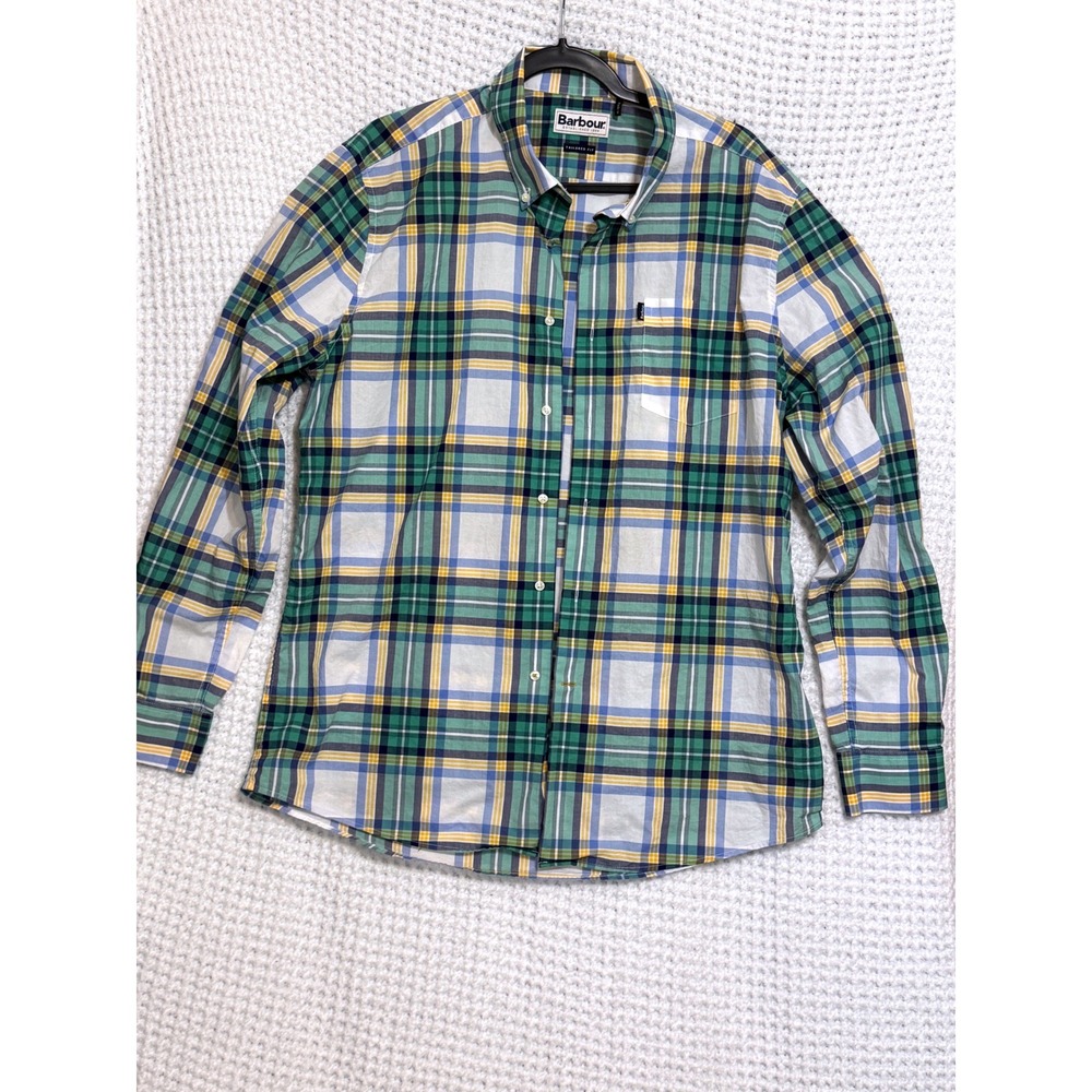 Barbour Tailored Fit Plaid Long Sleeve Button Up Shirt‎ Men XL